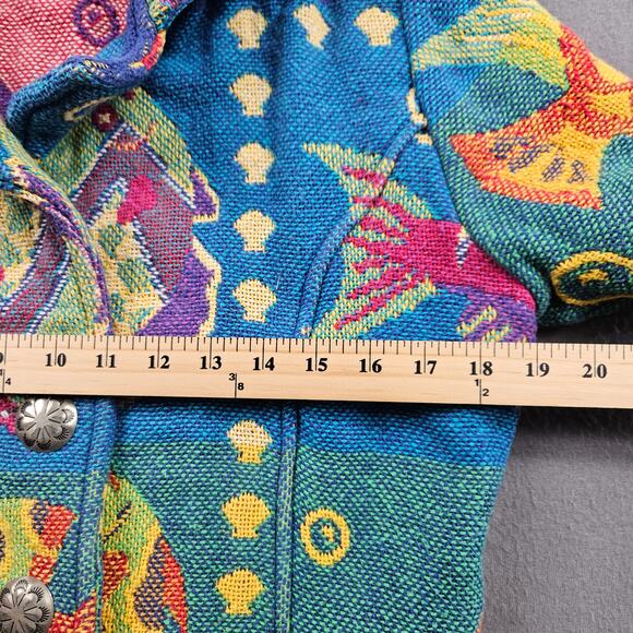 Vintage Aquarium Tapestry Jacket Top Chunky Closed Knit Fish Size M Crop Art - Picture 6 of 8